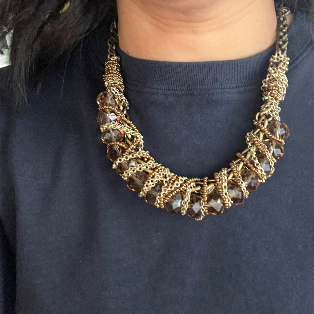 Saks Fifth Avenue Gold and Brown Statement Necklace